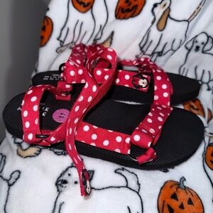 Disney Minnie Mouse Polka Dot Red and Black Sandals, Size 11